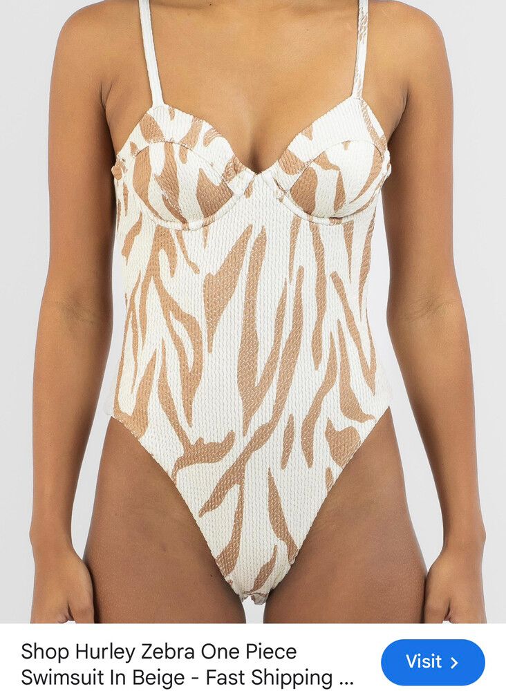 Hurley Beige Zebra One Piece Swimsuit