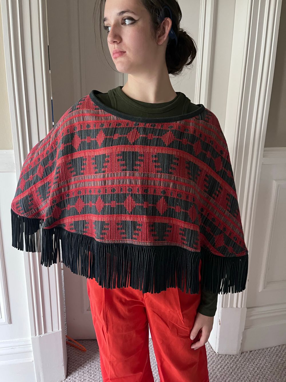 Sass & Bide Red Poncho with real leather tassels