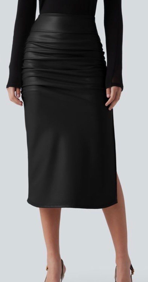 Halara Black Ruched Midi Skirt control waist and short