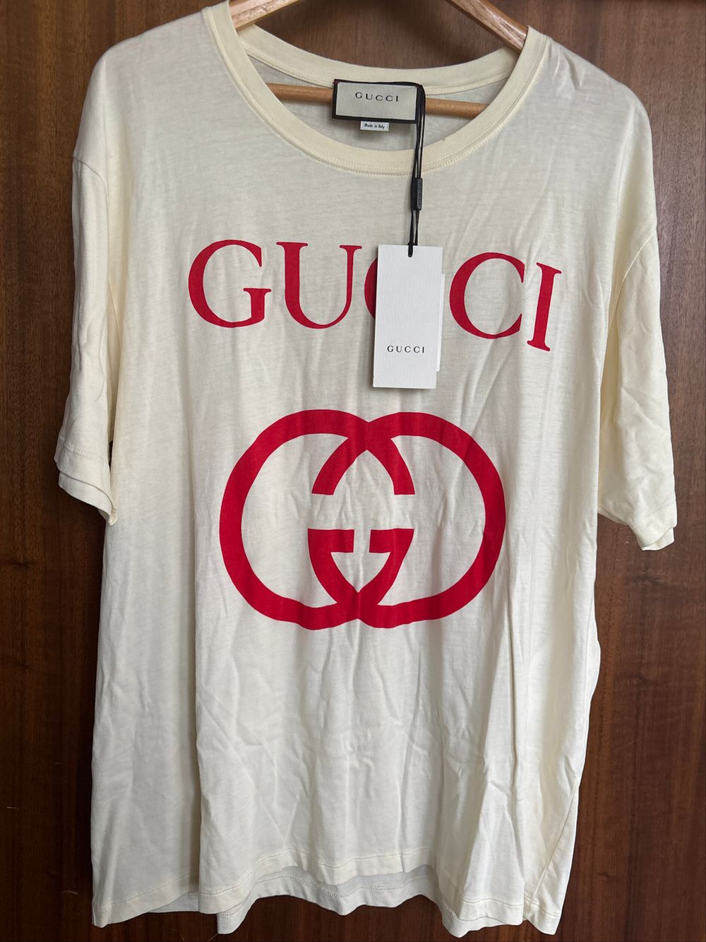 Authentic GUCCI Interlocking G cream/red T-shirt XL
