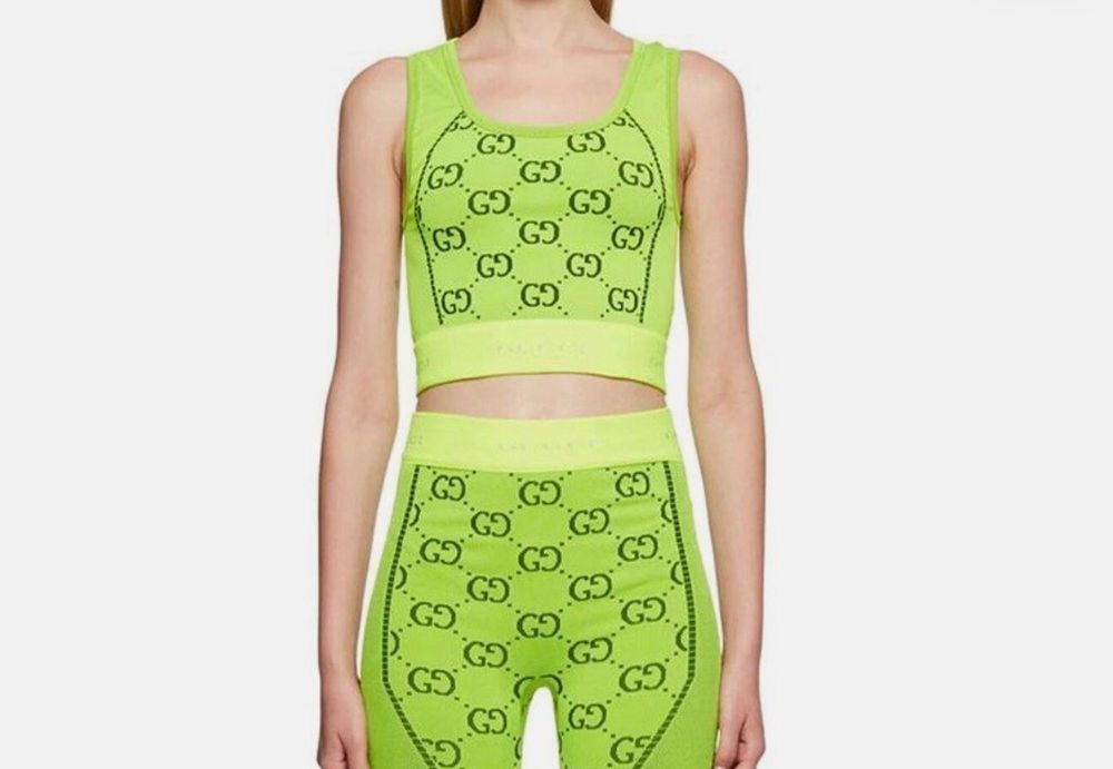 Gucci Neon Green GG Stretch Knit Sleeveless Crop