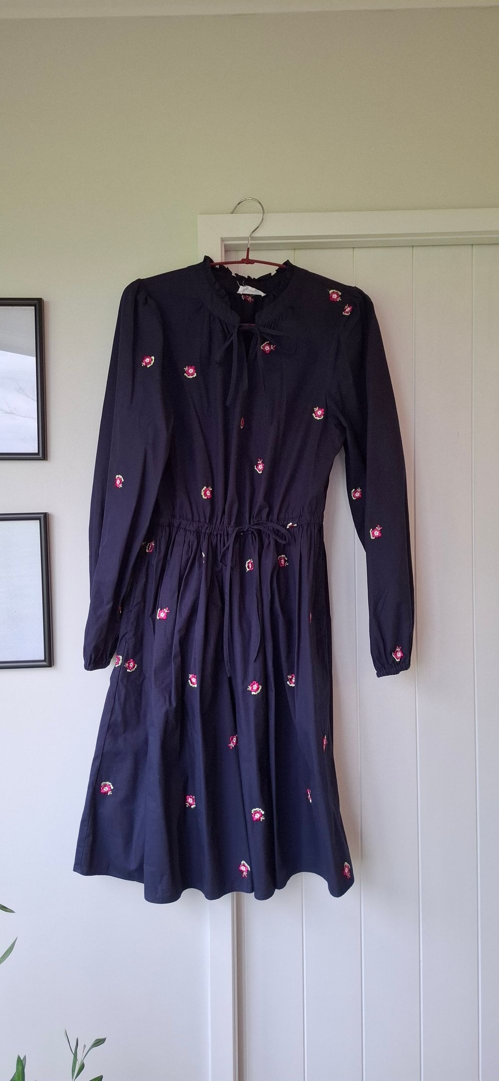 Navy Embroided Floral Midi Dress