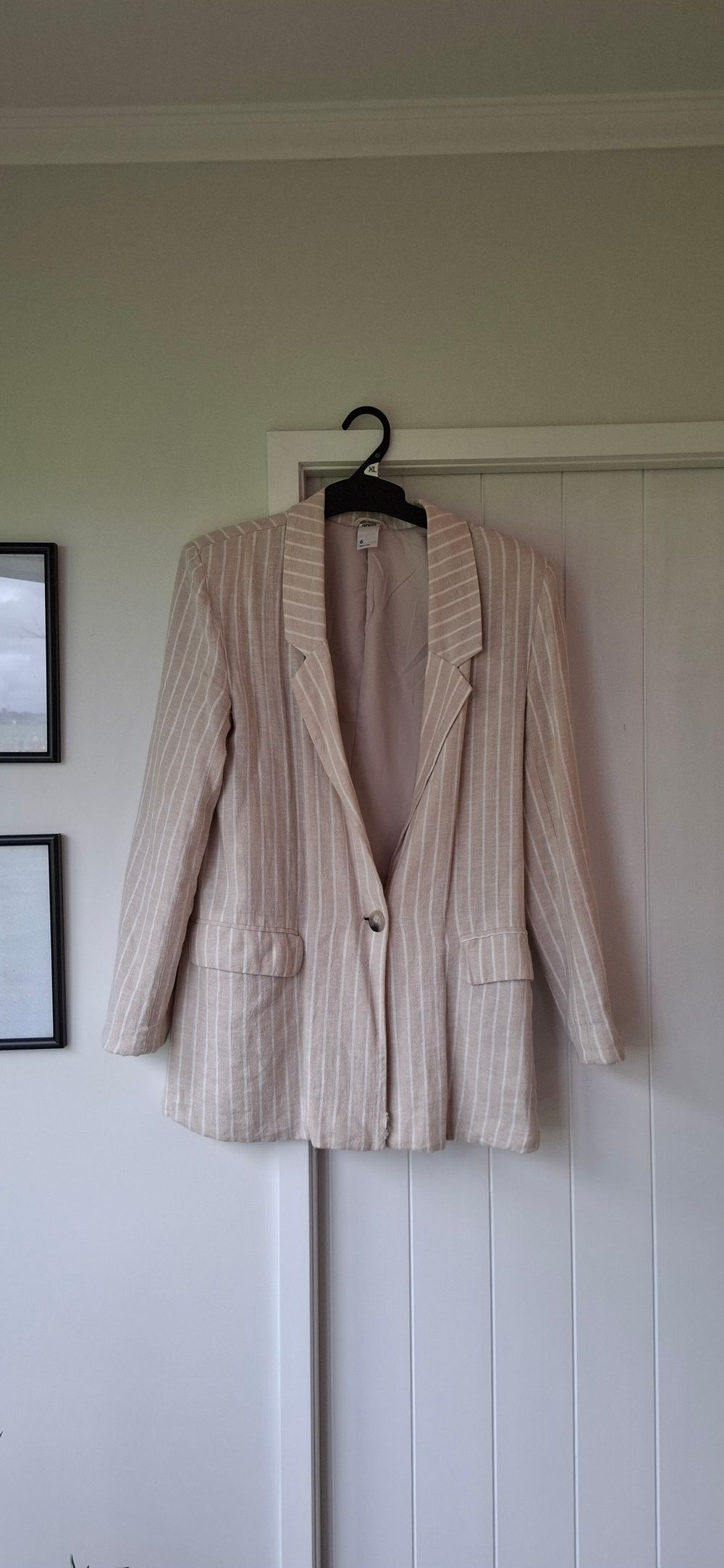 Beige Pinstripe Blazer
