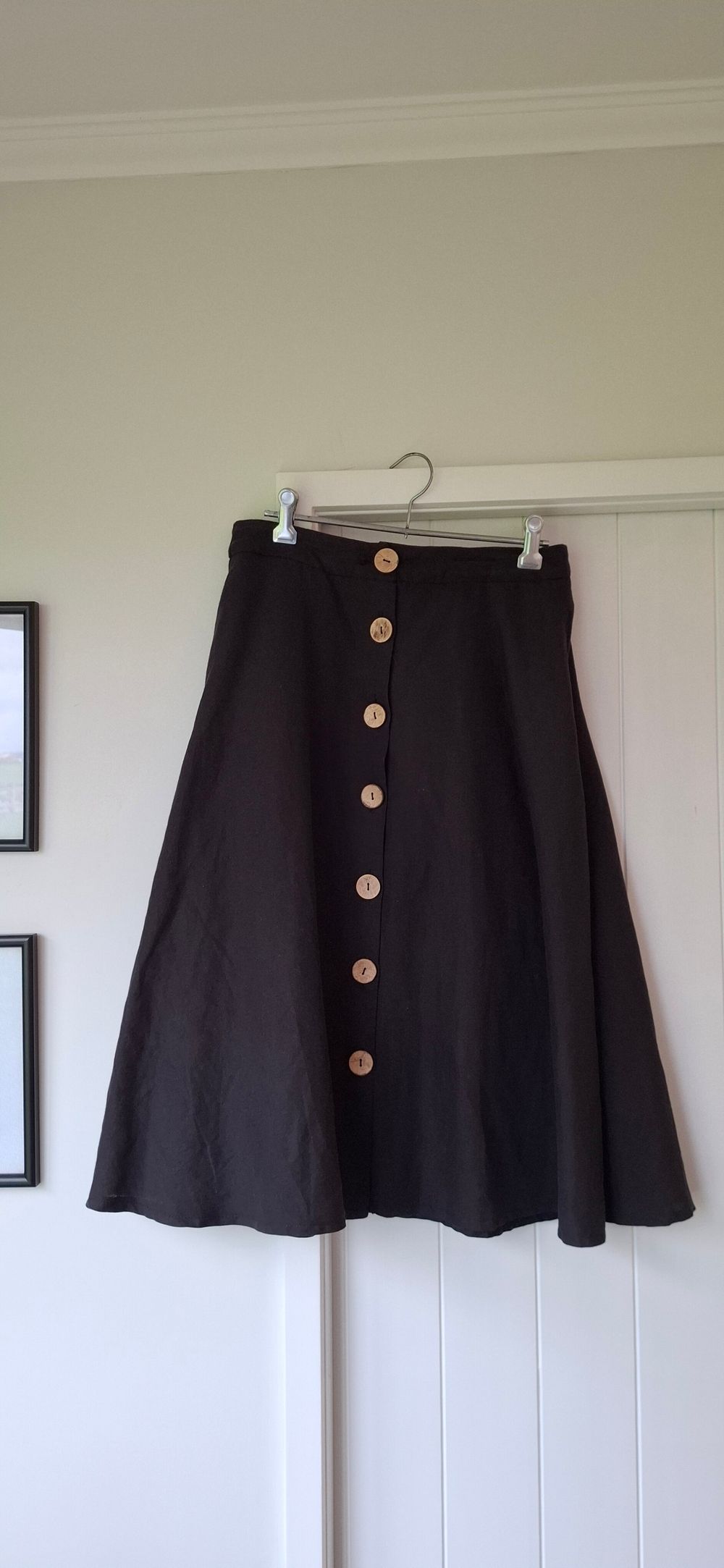 Black Button Front Midi Skirt