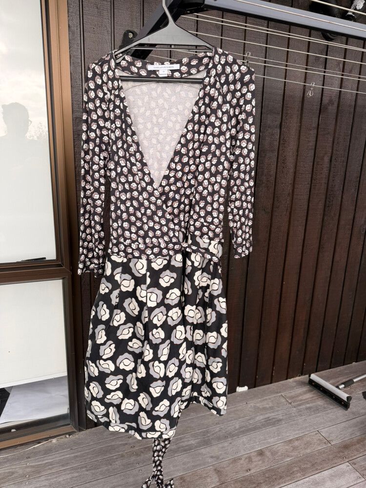 Diane Von Furstenberg Black Floral Wrap Dress