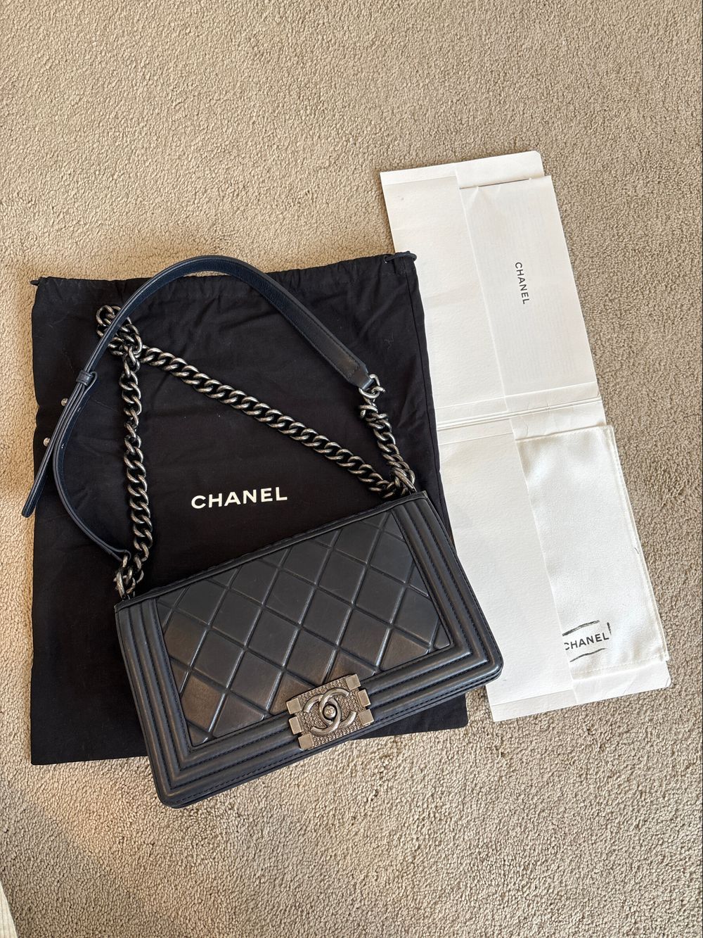 Chanel Boy Navy Leather Shoulder Bag