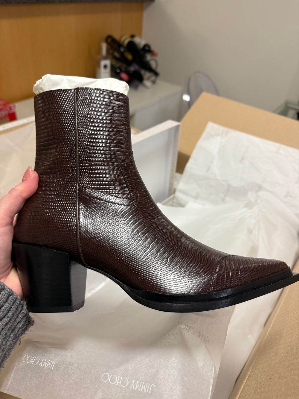 Jimmy Choo Brown Lizard Print Ankle Boots