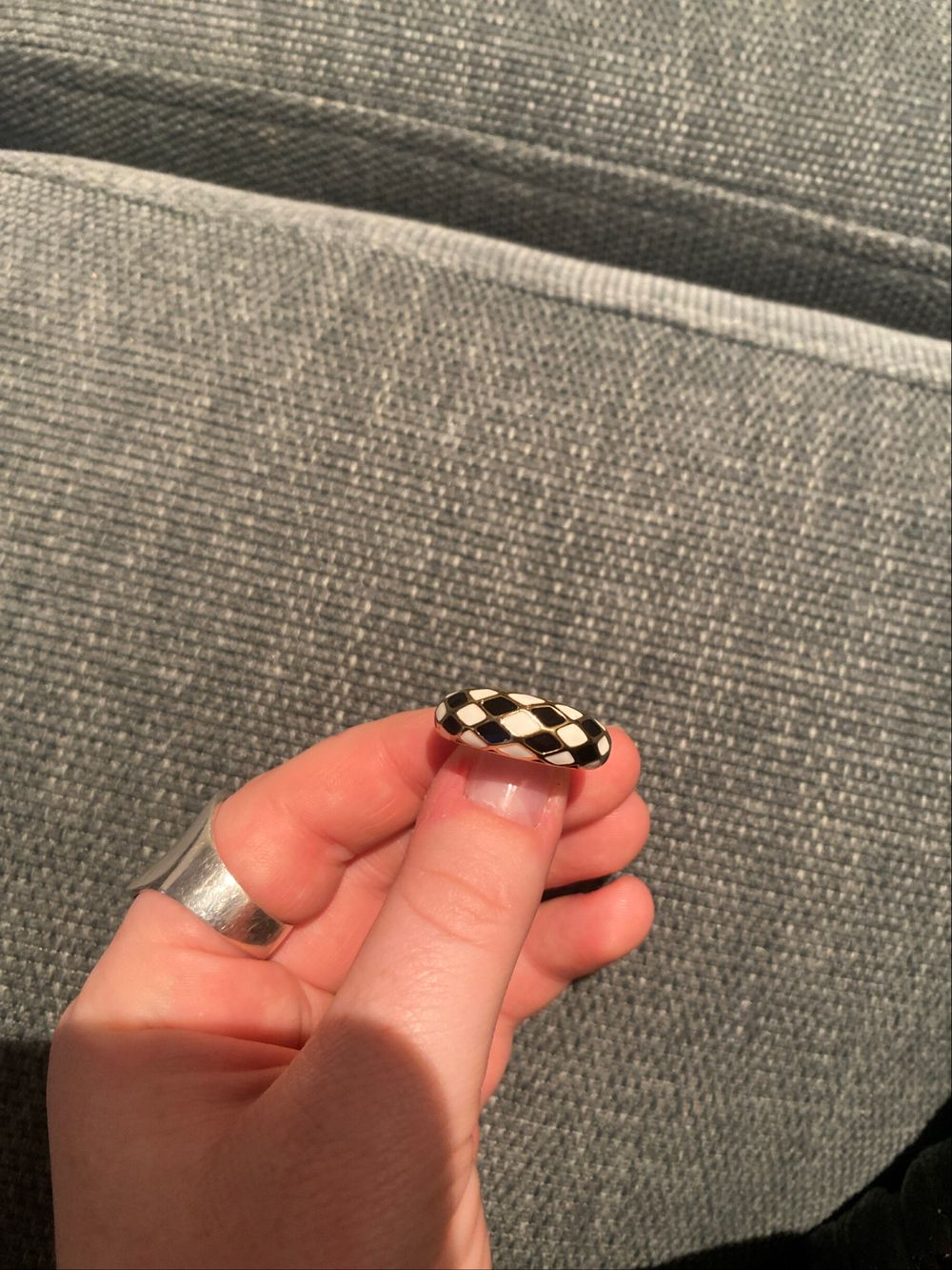 Adjustable Black and White Chequered Ring