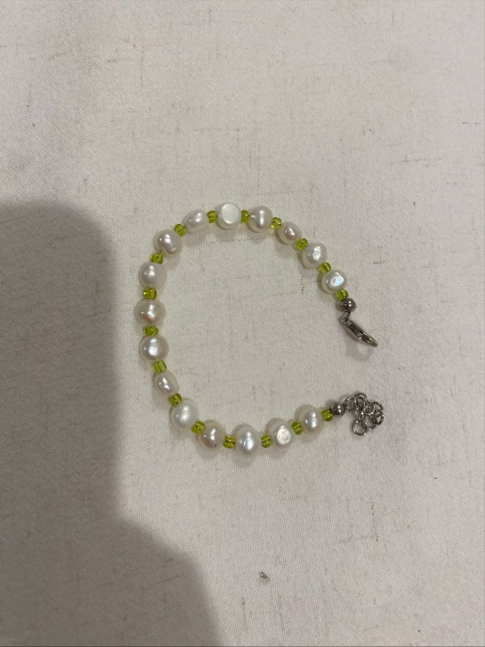 White Pearl And Green Bead Bracelet