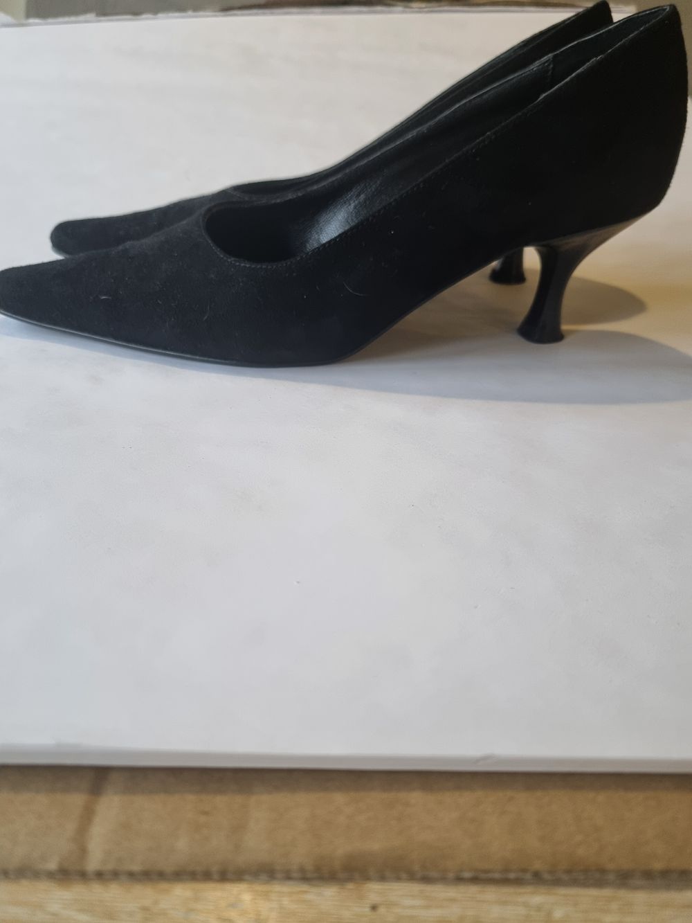 David Elman Black Suede Heels