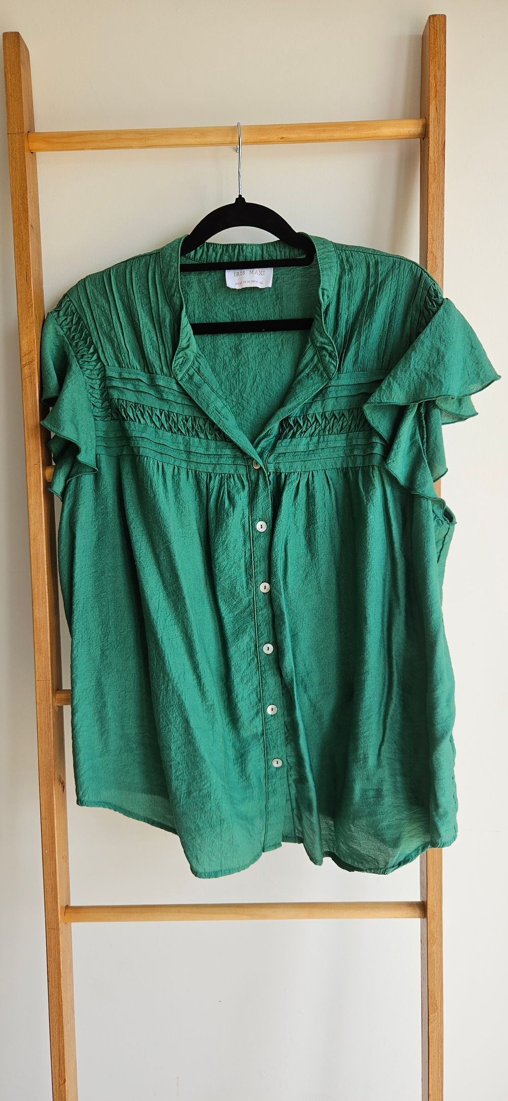 Iris Maxi Green Ruffle Top Sz 14