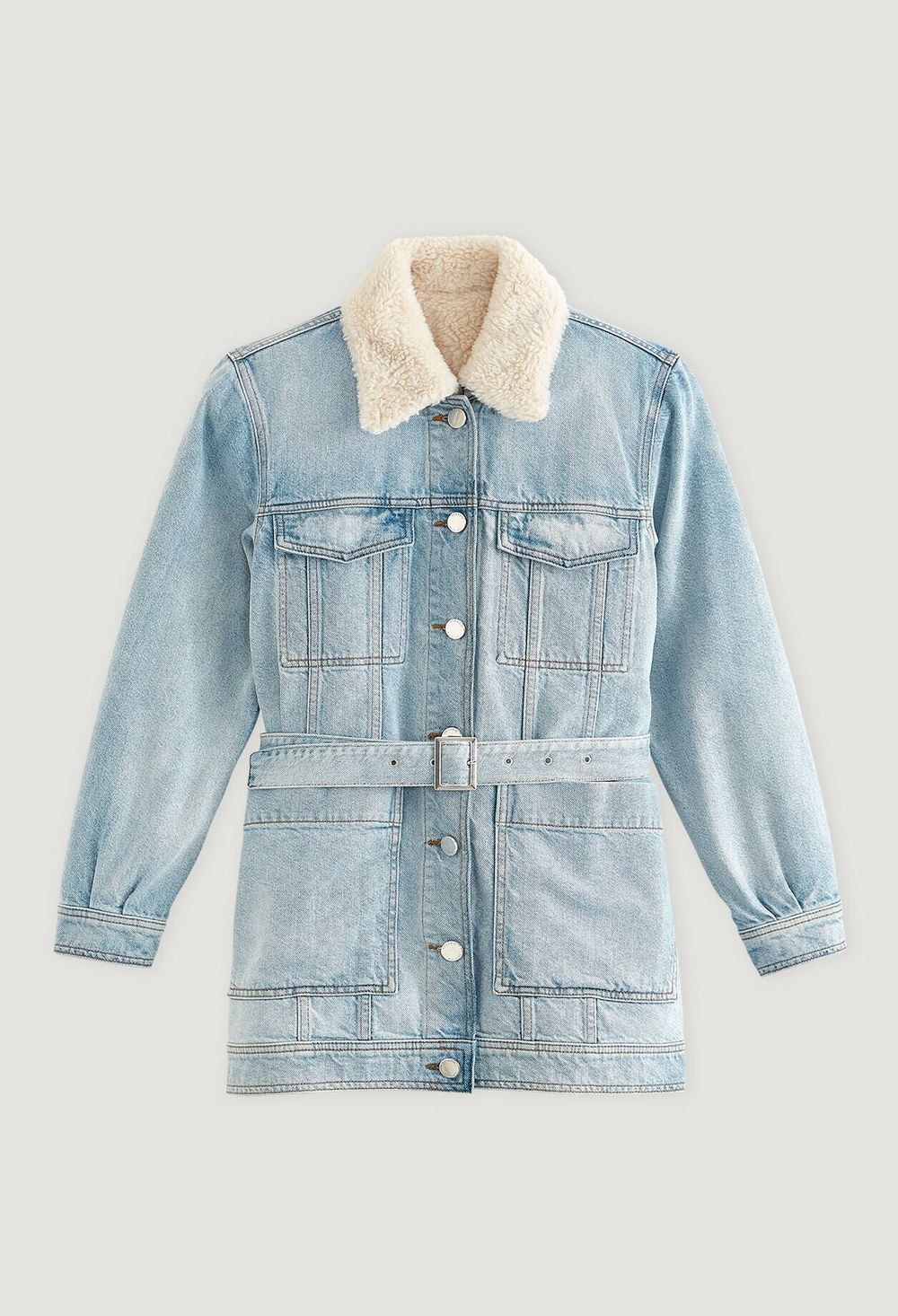 Sherling & Denim Belted Jacket