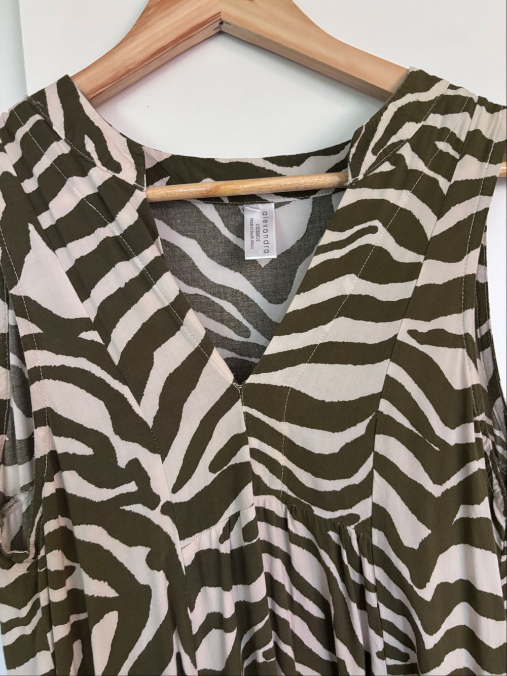 Alexandra Olive Green Zebra Print Midi Dress