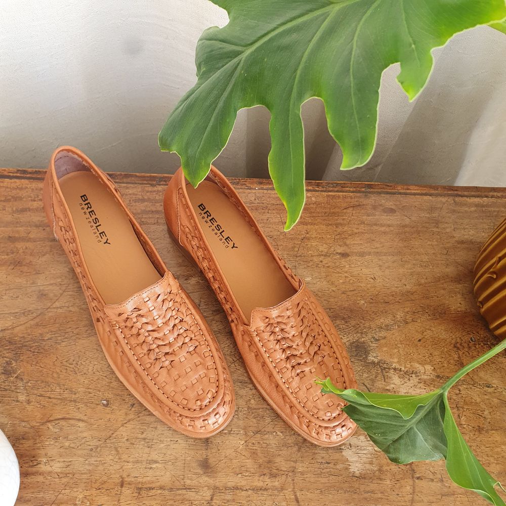 Tan brown leather loafers