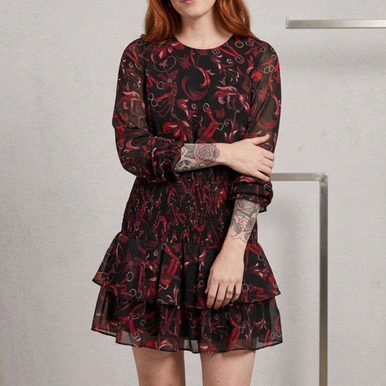 Kookai Black And Red Floral Print Mini Dress
