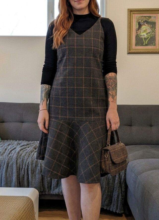 Korean Label Grey Plaid Midi Dress