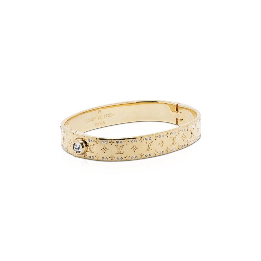 Louis Vuitton nanongram cuff bangle gold plated with diamonds