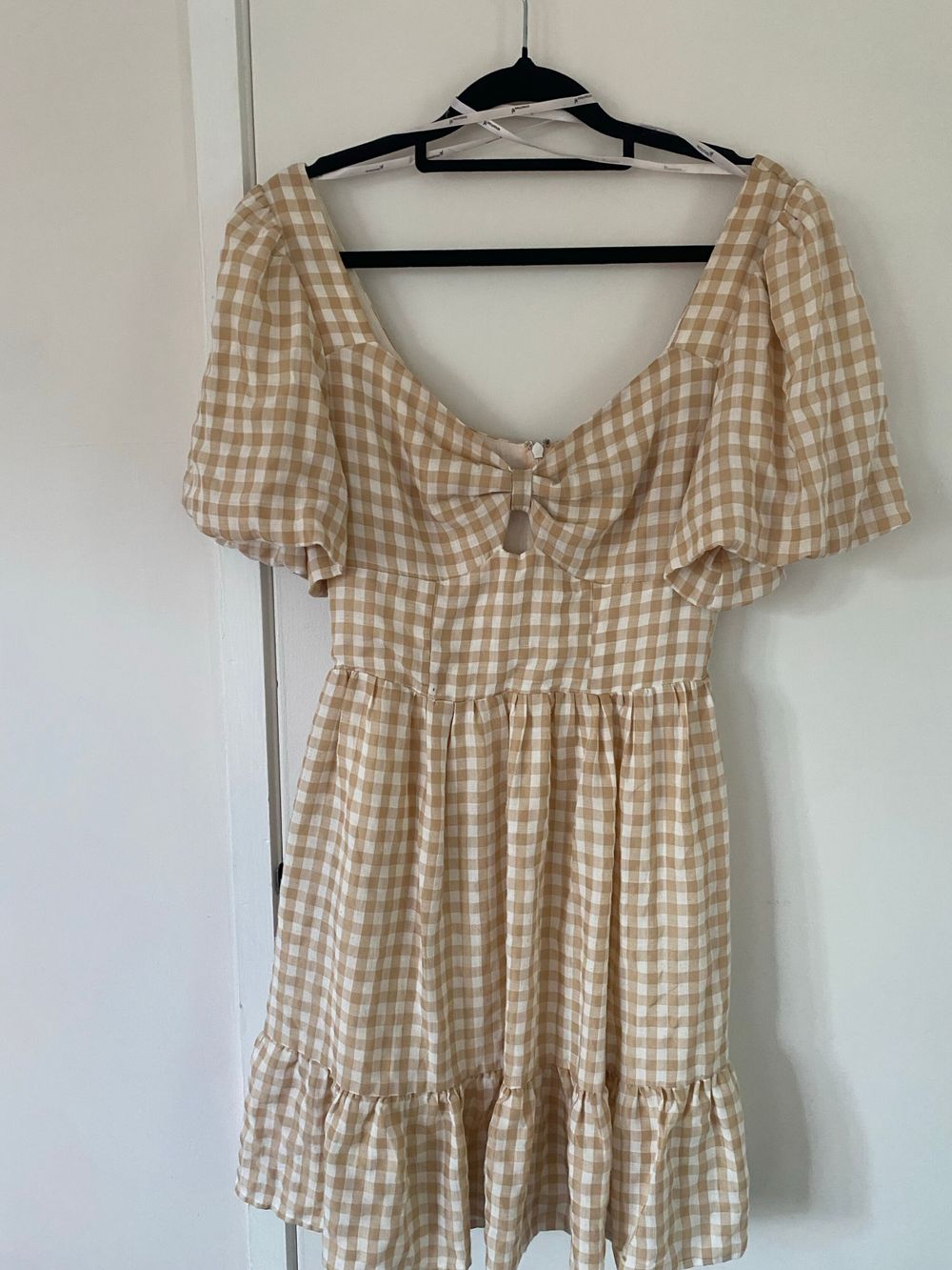 Minkpink Riley Mini Dress Beige Gingham Mini Dress