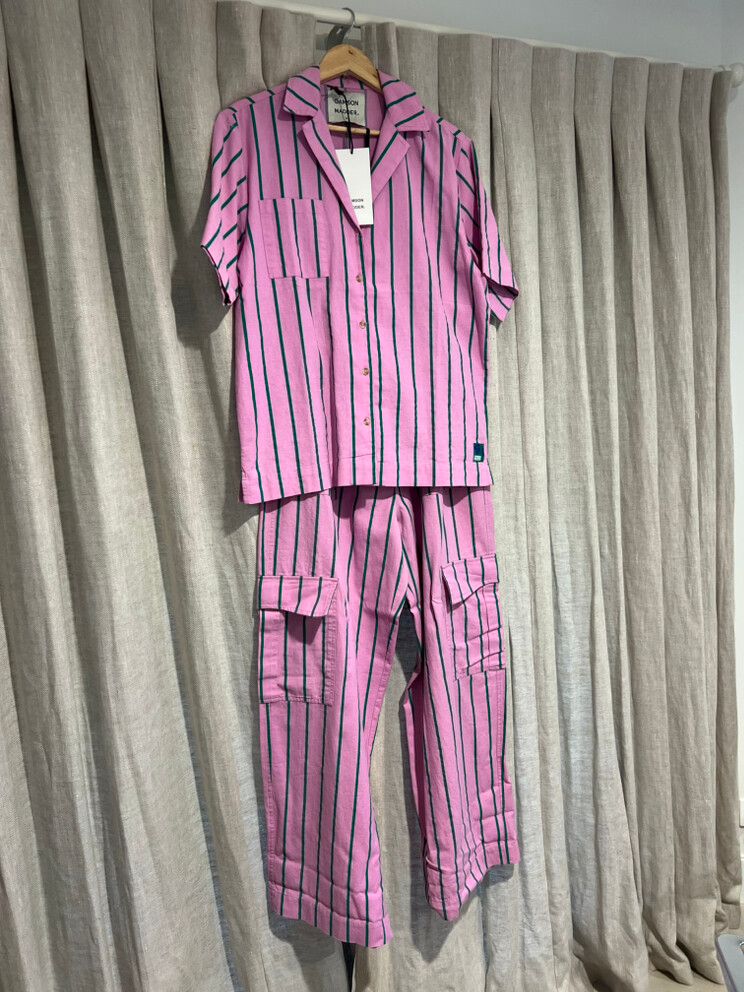 Damson Madder Pink Green Striped Matching Set Size 8