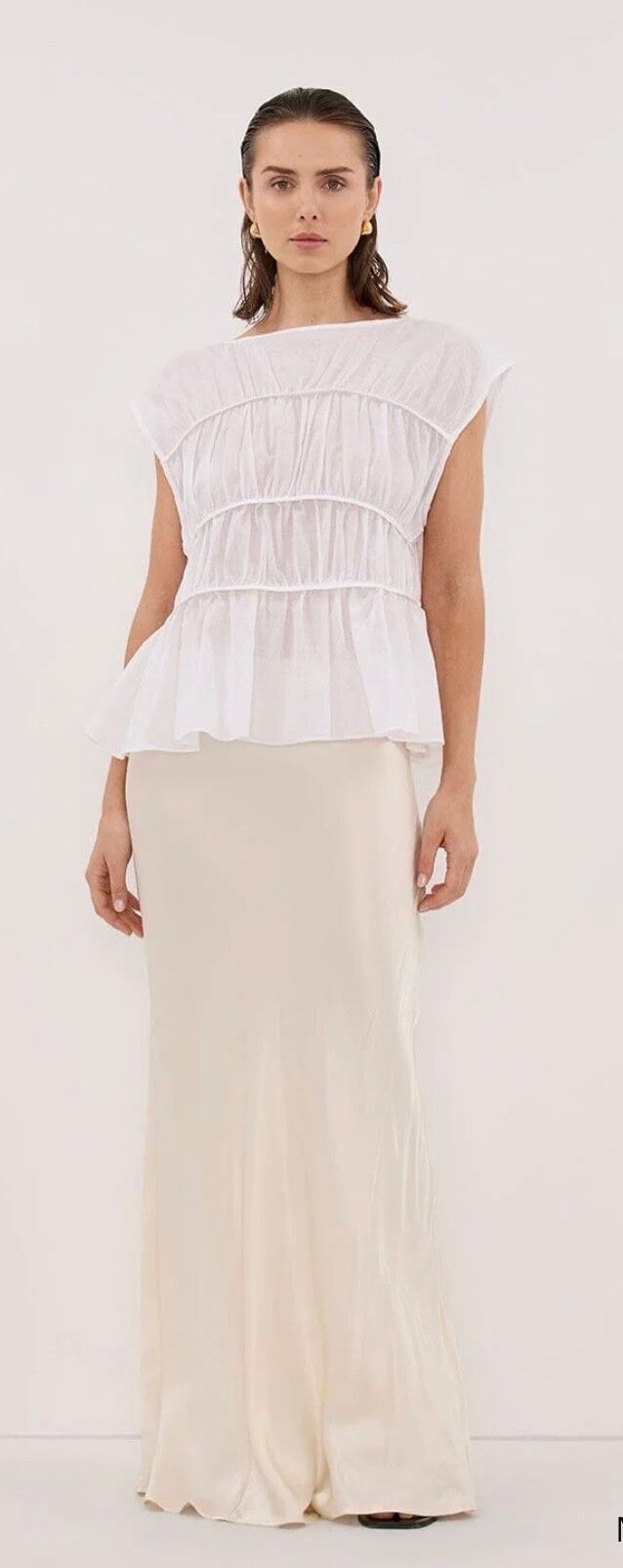 DISSH Flynn White Linen Blend Tiered Top