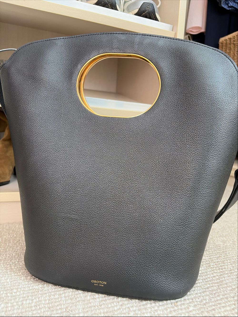 Oroton Black Leather Tote Bag