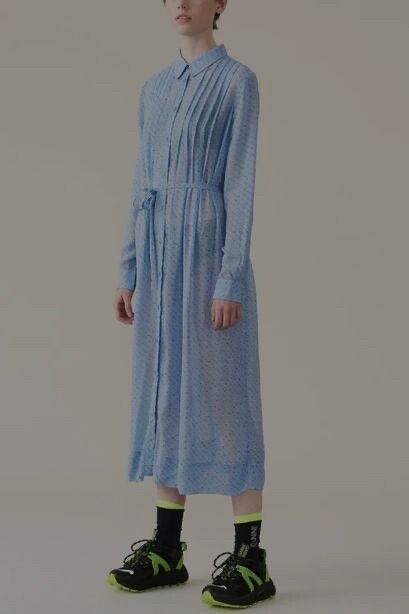 GANNI Blue Floral Print Midi Shirt Dress