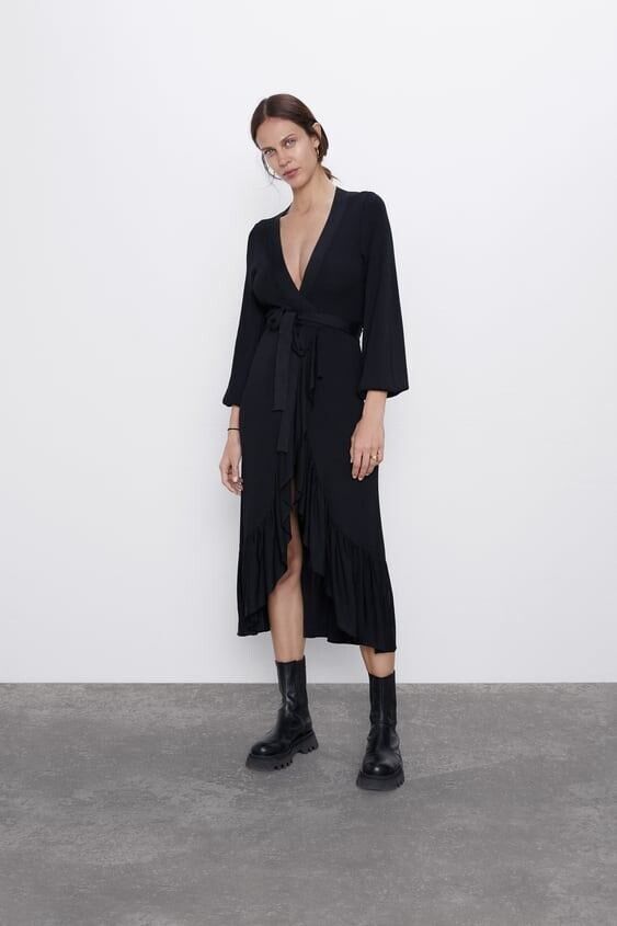 Zara - Zara Ruffled Knit Dress - Black on Designer Wardrobe Zara - Zara Ruffled Knit Dress - Black on Designer Wardrobe