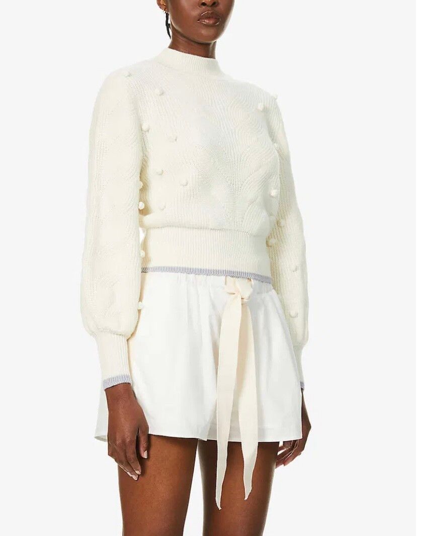 100% Merino Wool Puff-Sleeve Cropped Jumper Size AU/UK 6 US 0 (fit 6-10)