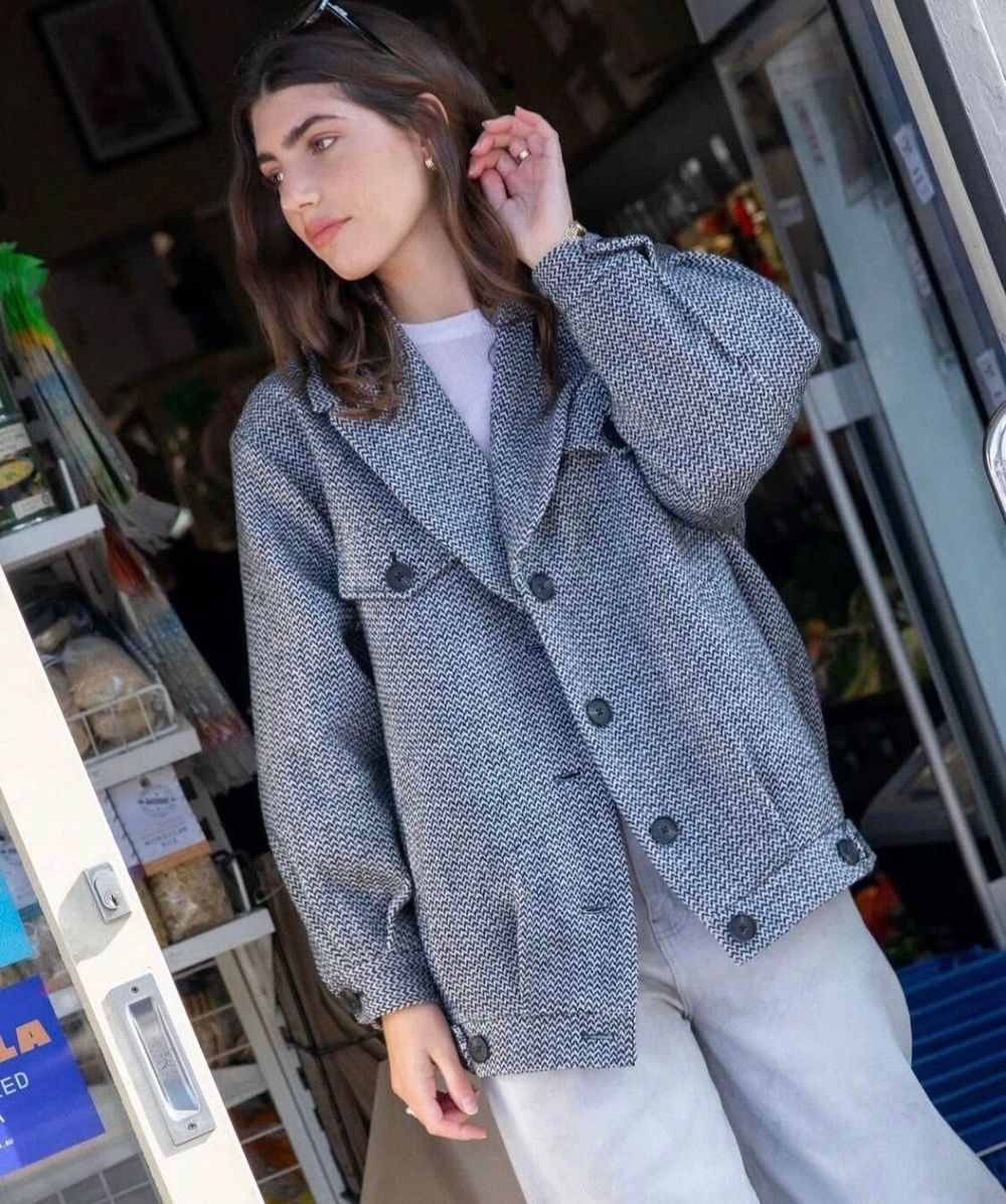 Steele The Label Margot Jacket Size Small Black White Grey Pockets Oversized Fit