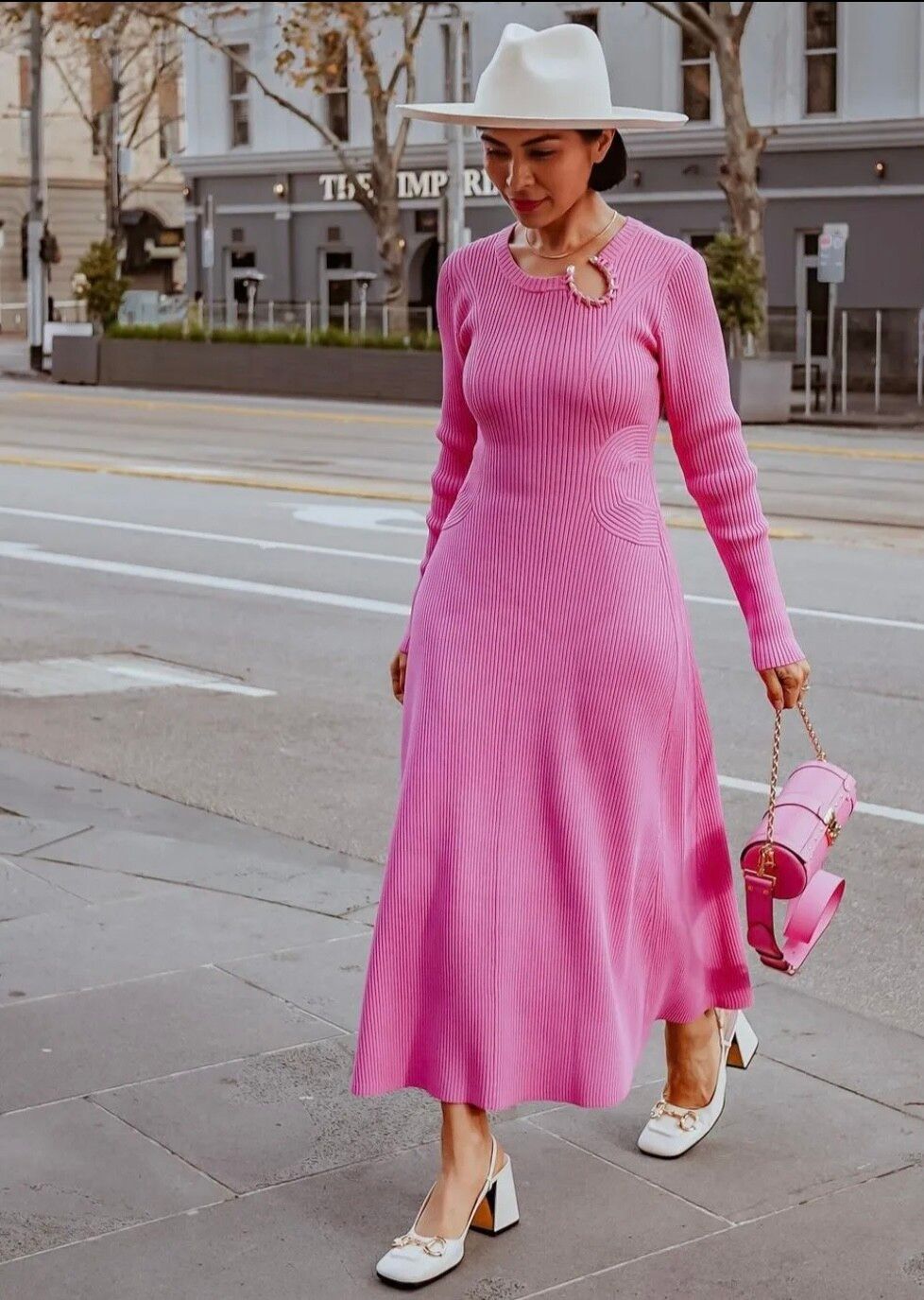 Aje Crescent Ribbed Knit Midi Dress Protea Pink Size XS Fit AU/UK 8-10  US 4-6