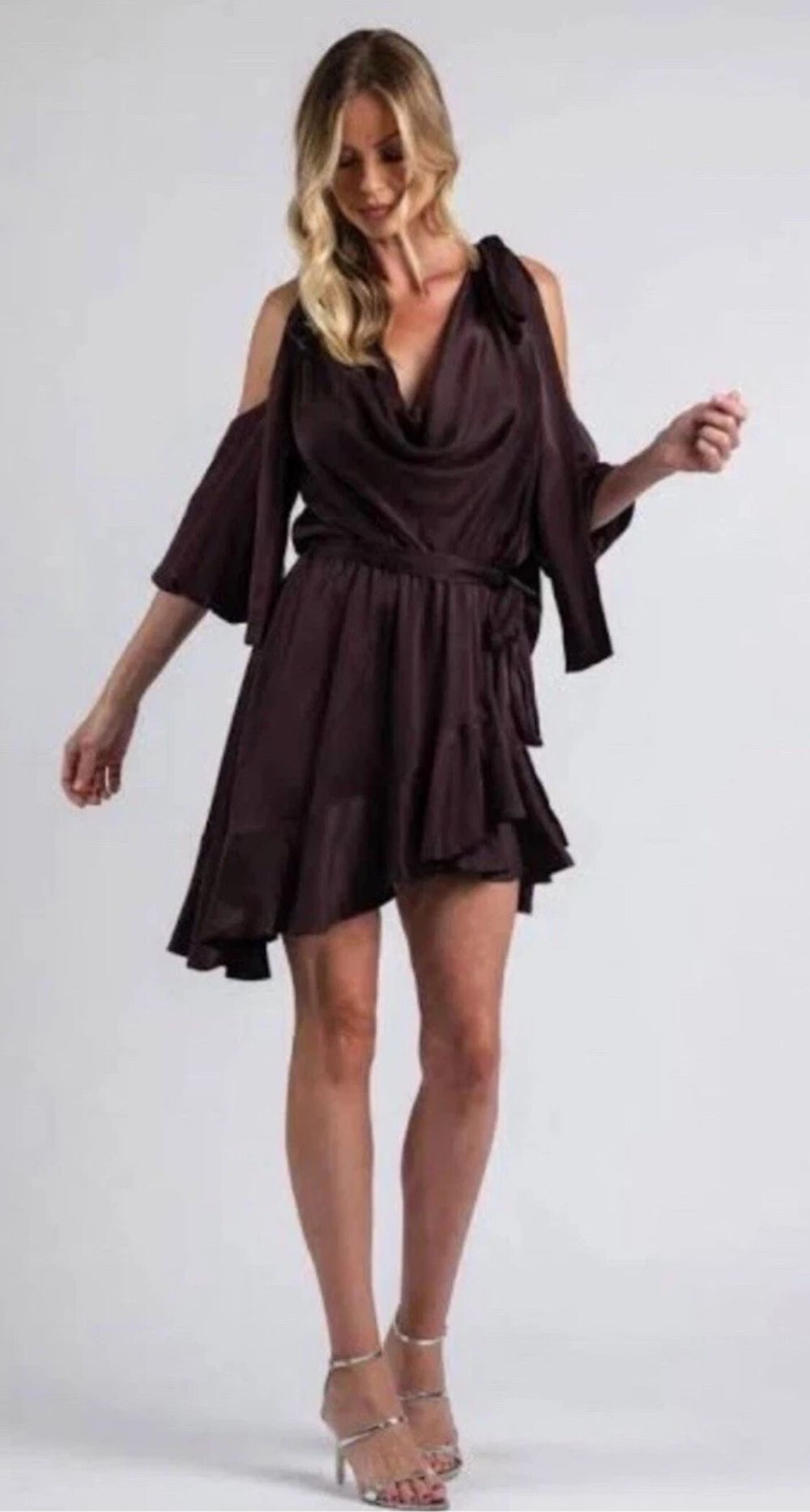 Zimmermann Silk Seuded Billow Dress Size0 AU/UK8 Cold Shoulder in Mulberry