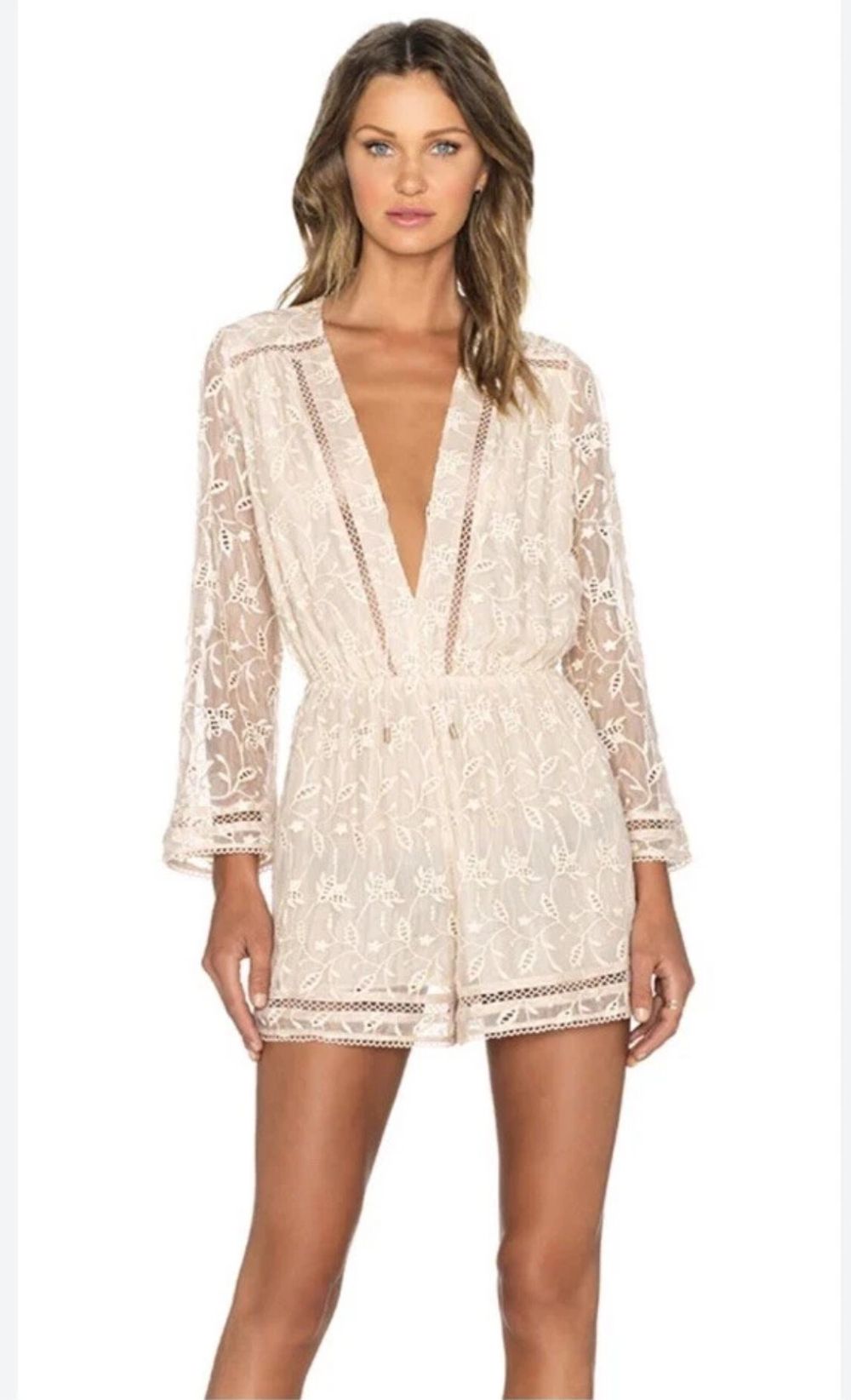 Zimmermann Nightmarch Vine Tan Nude Silk Lace Playsuit Size 0 AU/UK8