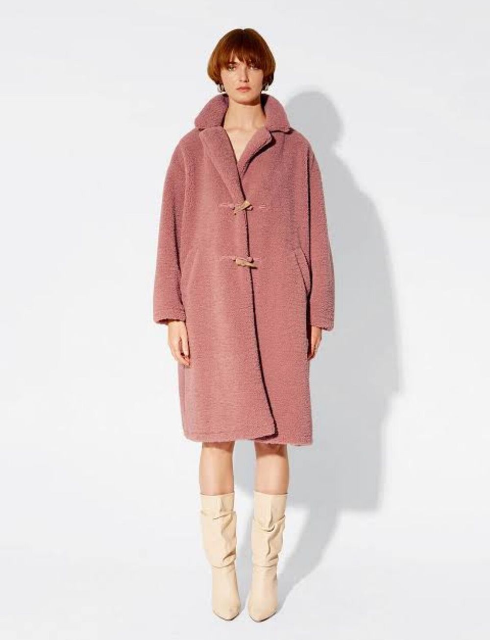 Kivari Pink Clara Faux Shearling Oversized Coat