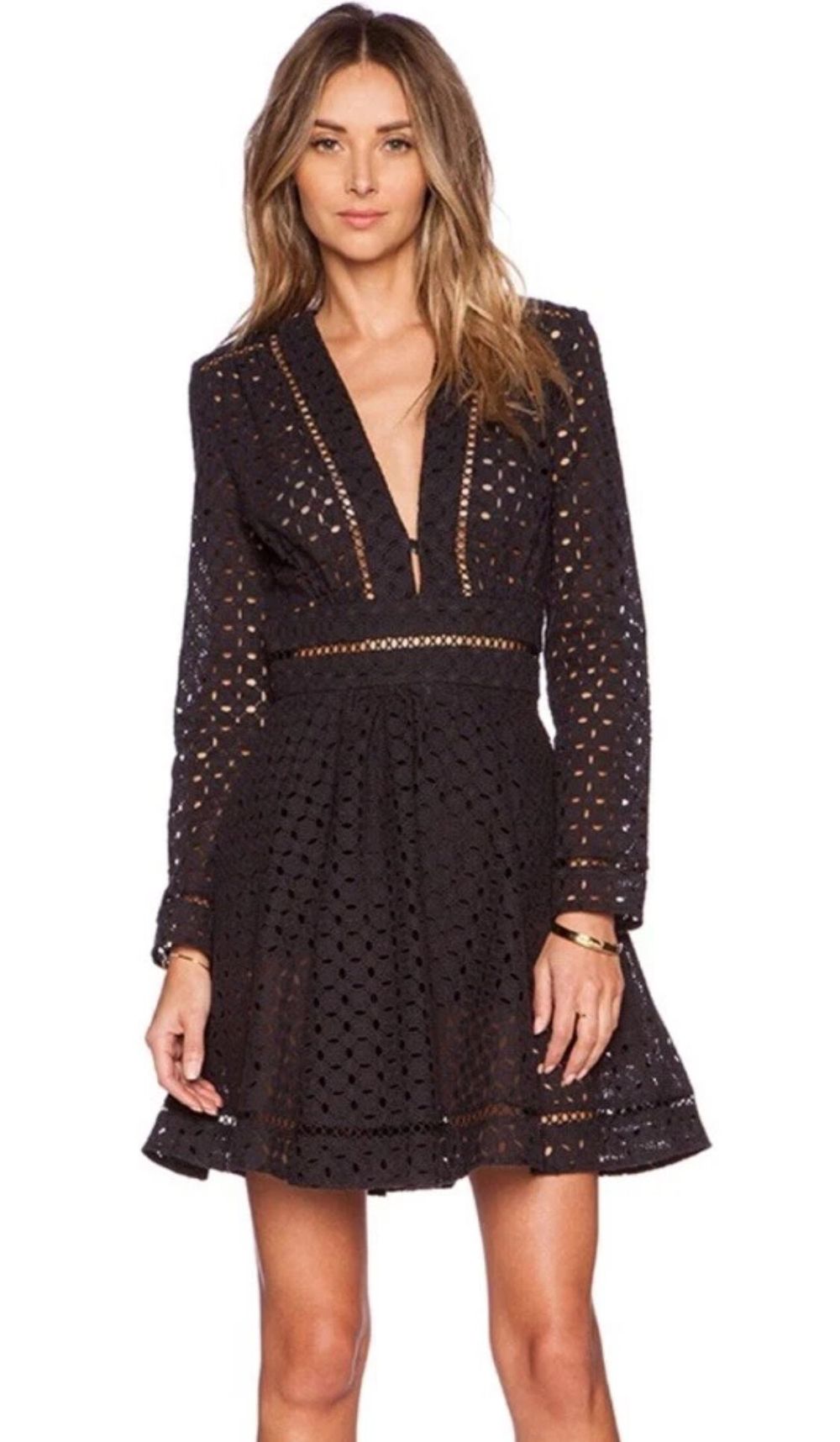 Zimmermann Ryker Broderie Black Mini Dress Size0 AU 8