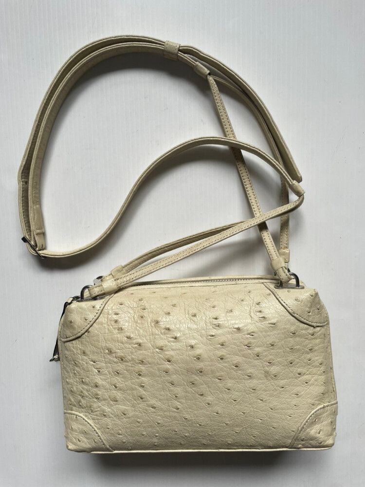 Ostrich Off White Crossbody Bag