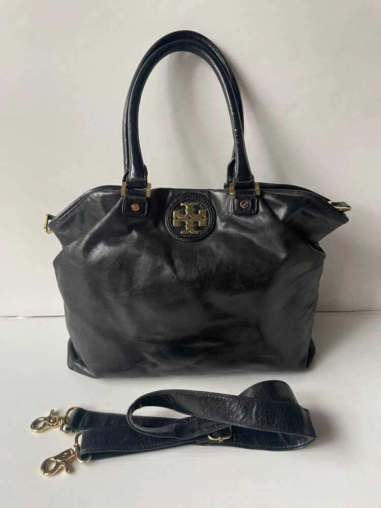 Authentic Tory Burch Black Leather Tote Bag