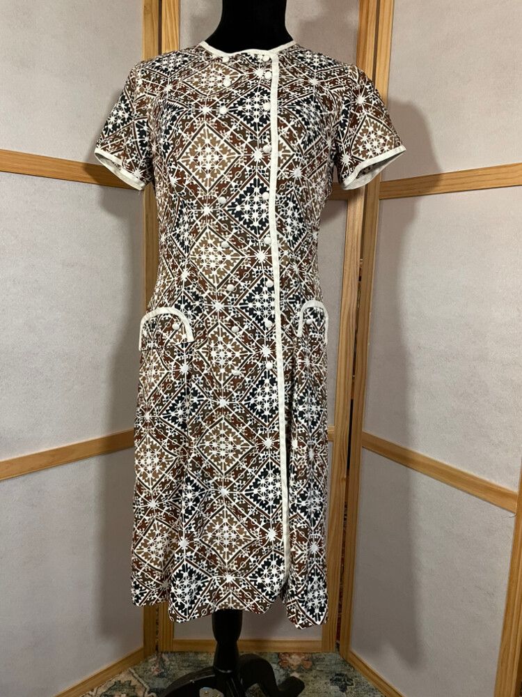 Artline Brown Geometric Print Dress 60s vintage