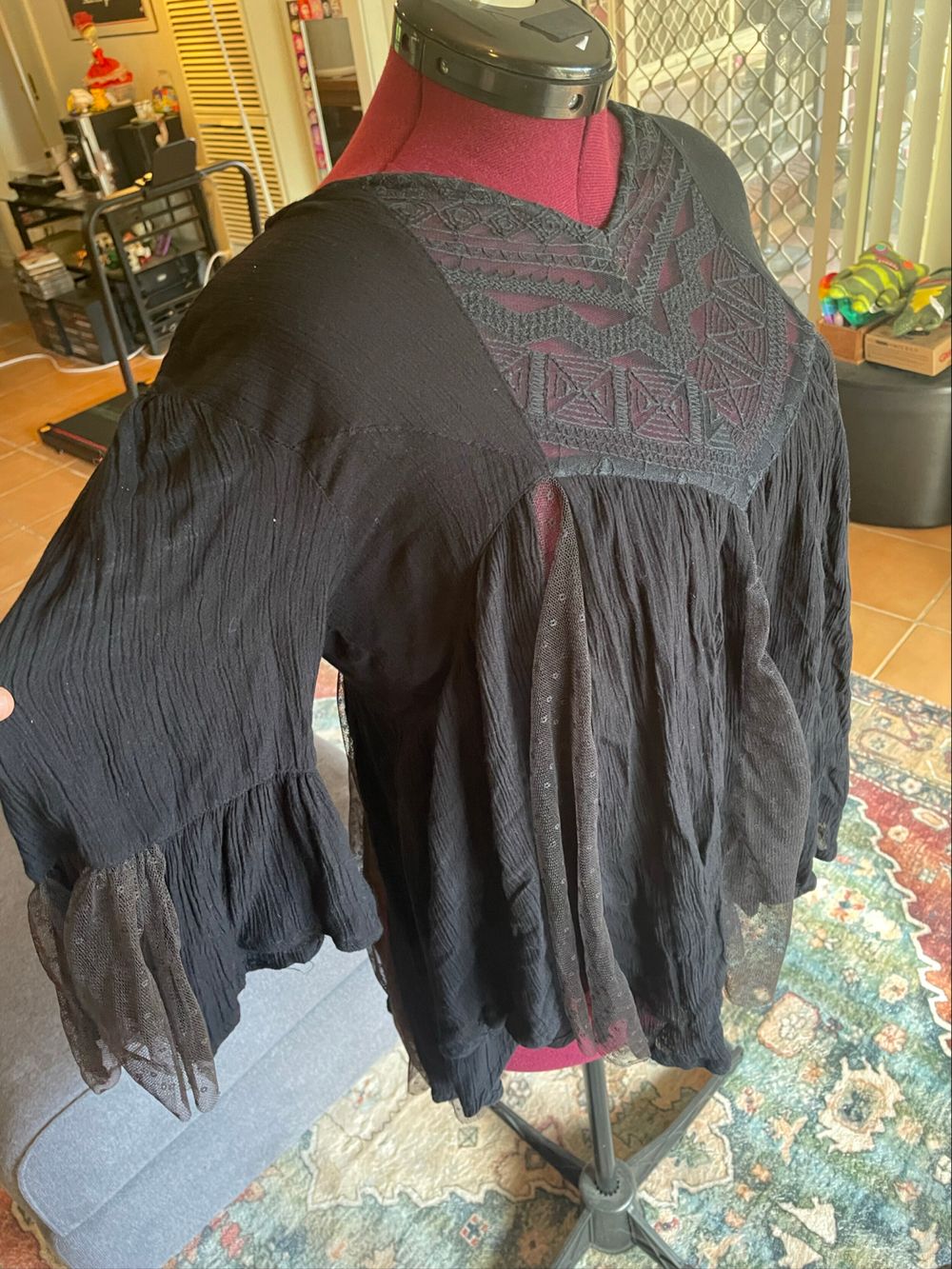 Ishka Black Crinkle Viscose Top