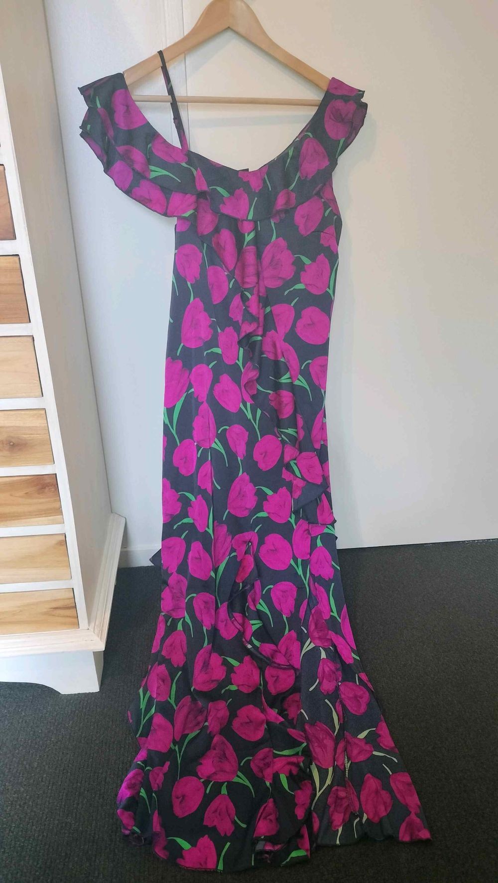 Boohoo Black Pink Floral Maxi Dress