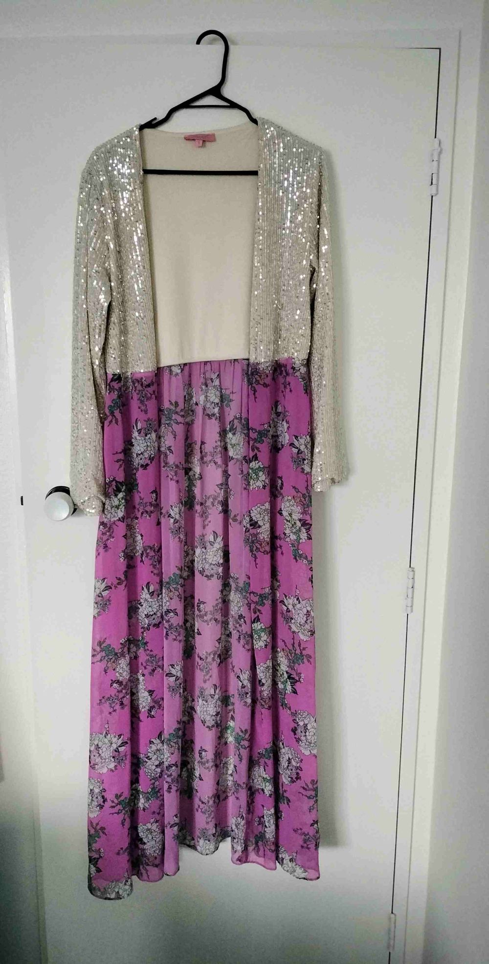 Augustine Silver Sequin And Pink Floral Maxi