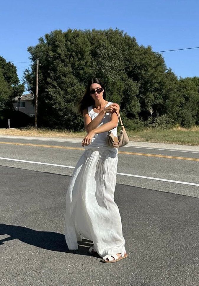 knee length dresses for ladies Verlaine White Linen Blend Maxi Dress