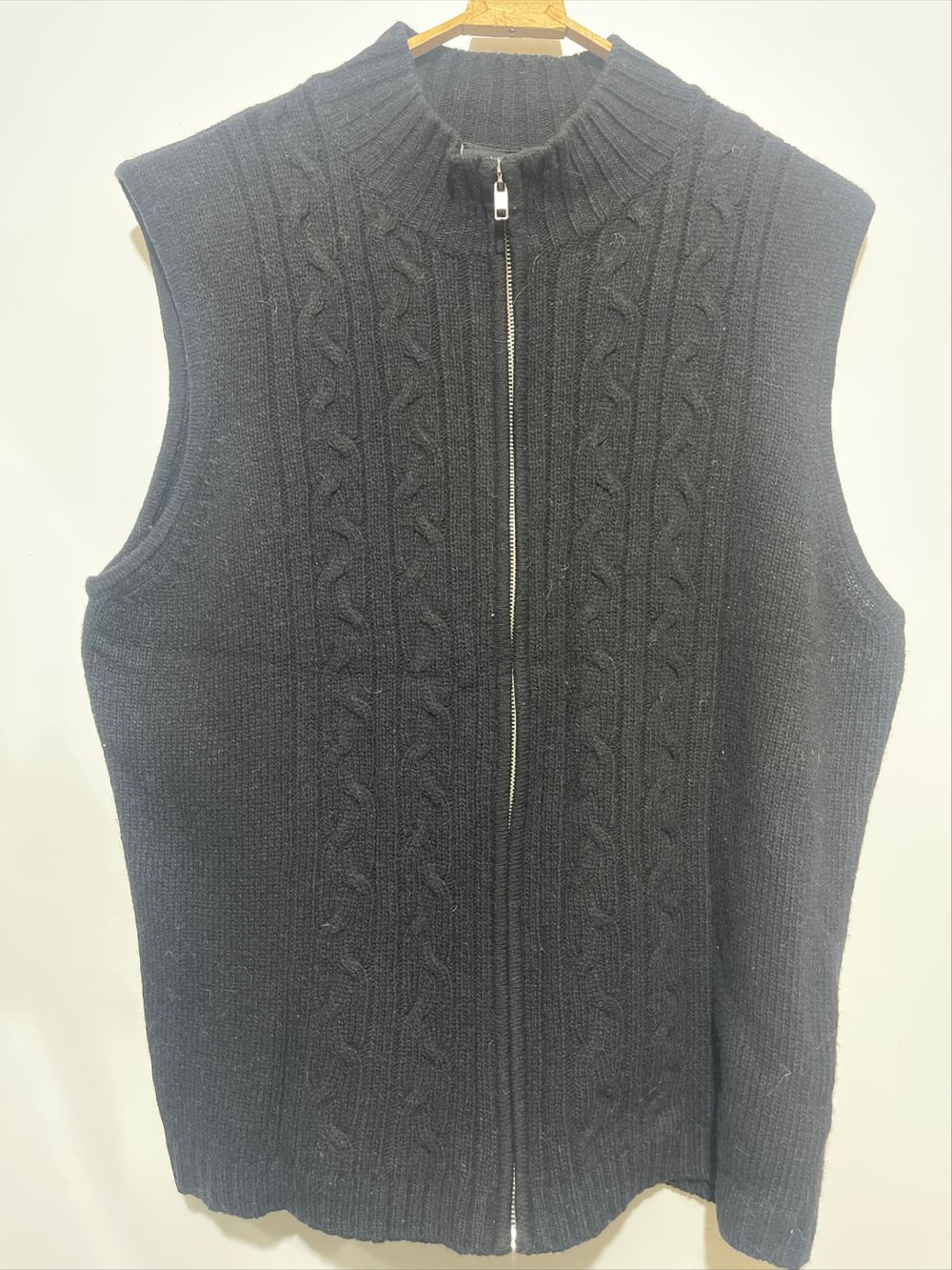 black Cable Knit Zip Vest
