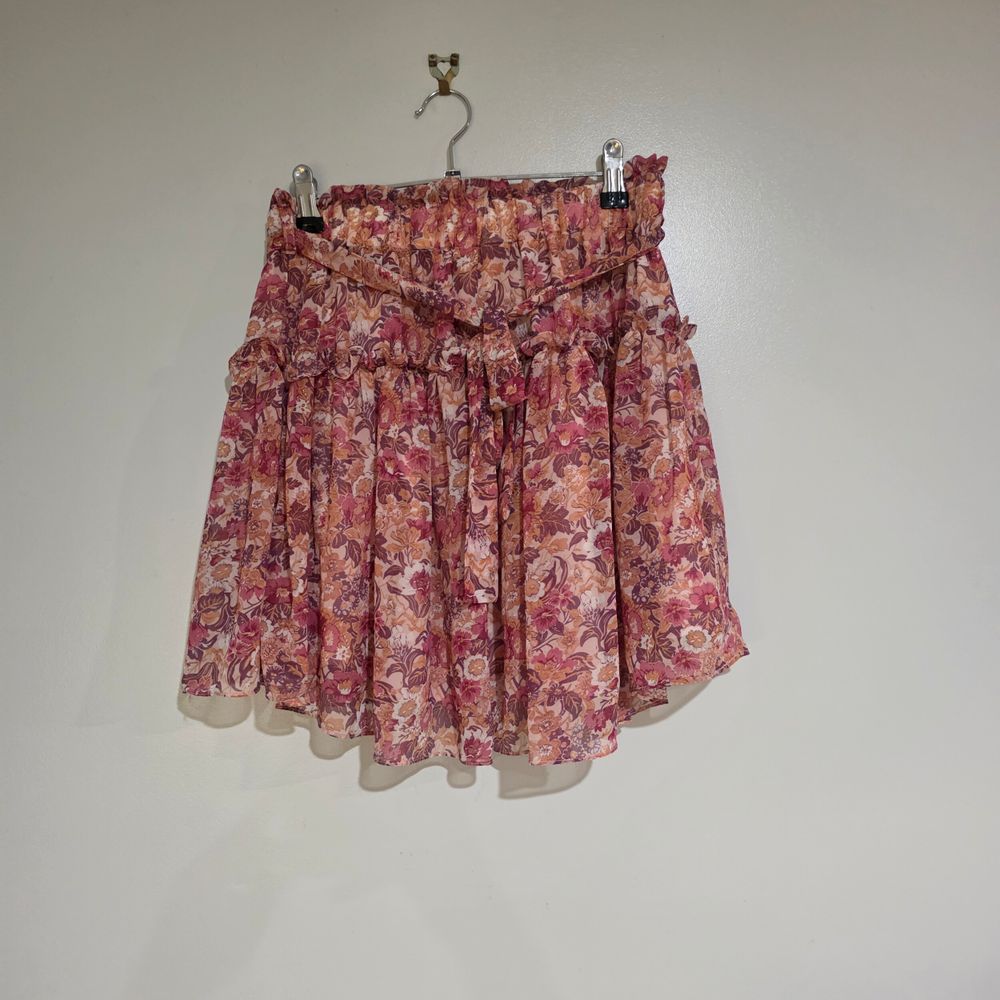 PIA Boutique Pink Floral Tiered Midi Skirt With Tie Belt