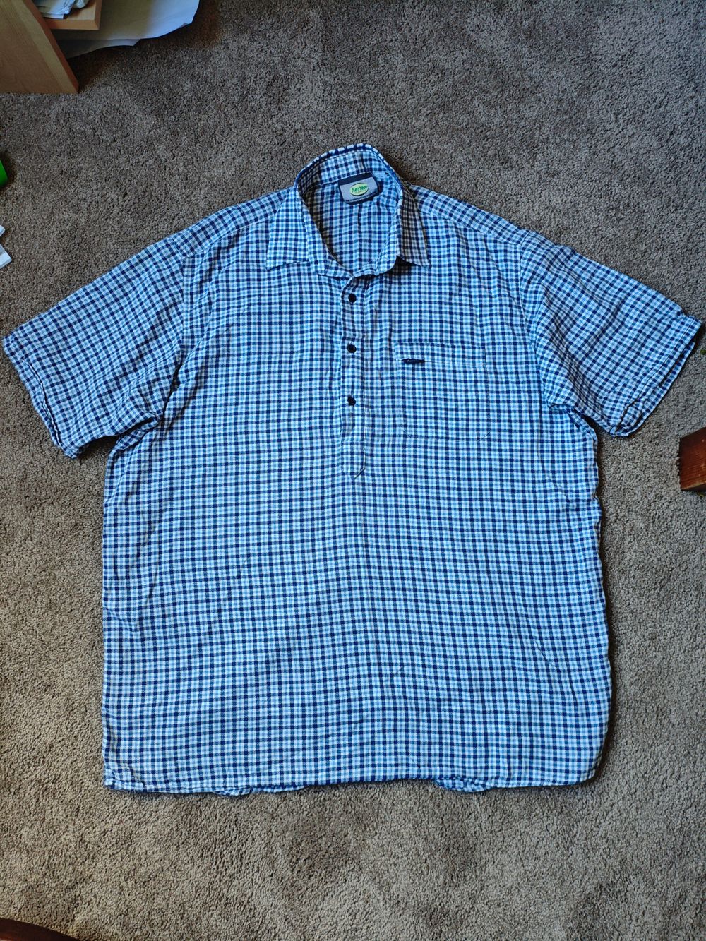 Aertex by Summit Mens L 41-42 Popover Check Shirt - Blue White - Cellular Cotton