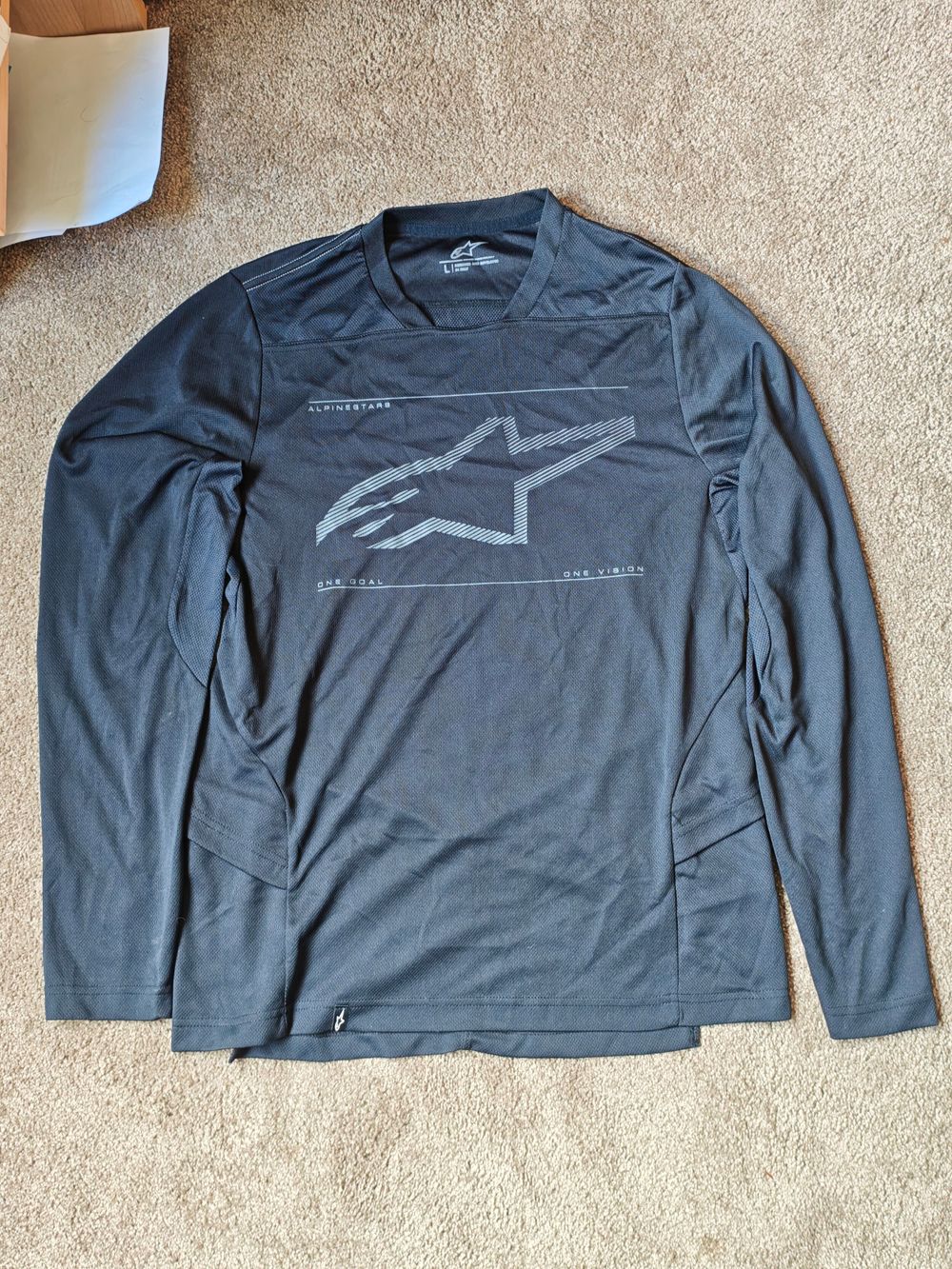 Alpinestars Mens L Long Sleeve Jersey - Black - One Goal One Vision - Mesh Moto / MTB Shirt