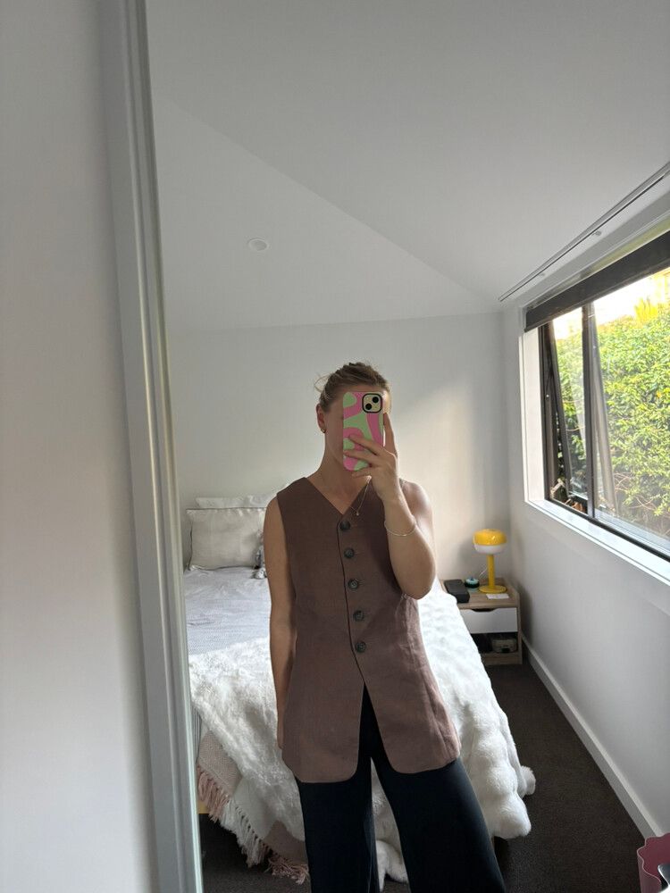 Seed Brown Sleeveless Button Front Vest