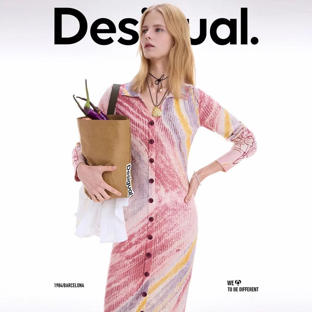 Desigual Pink Multi Knit Midi Dress