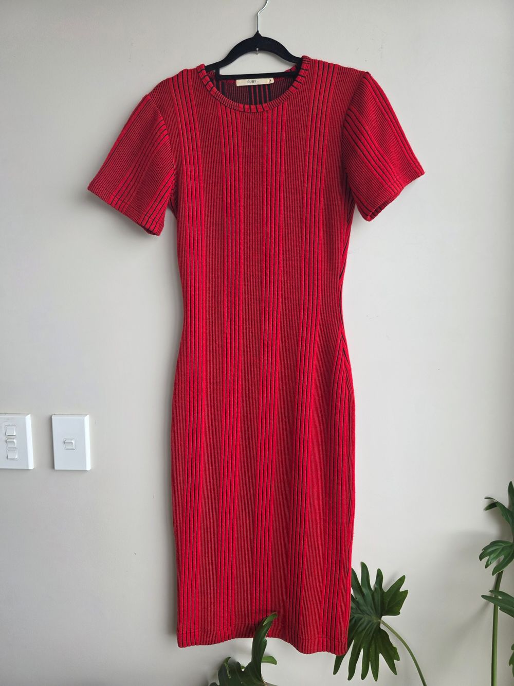 RUBY Red Ribbed Knit Dress