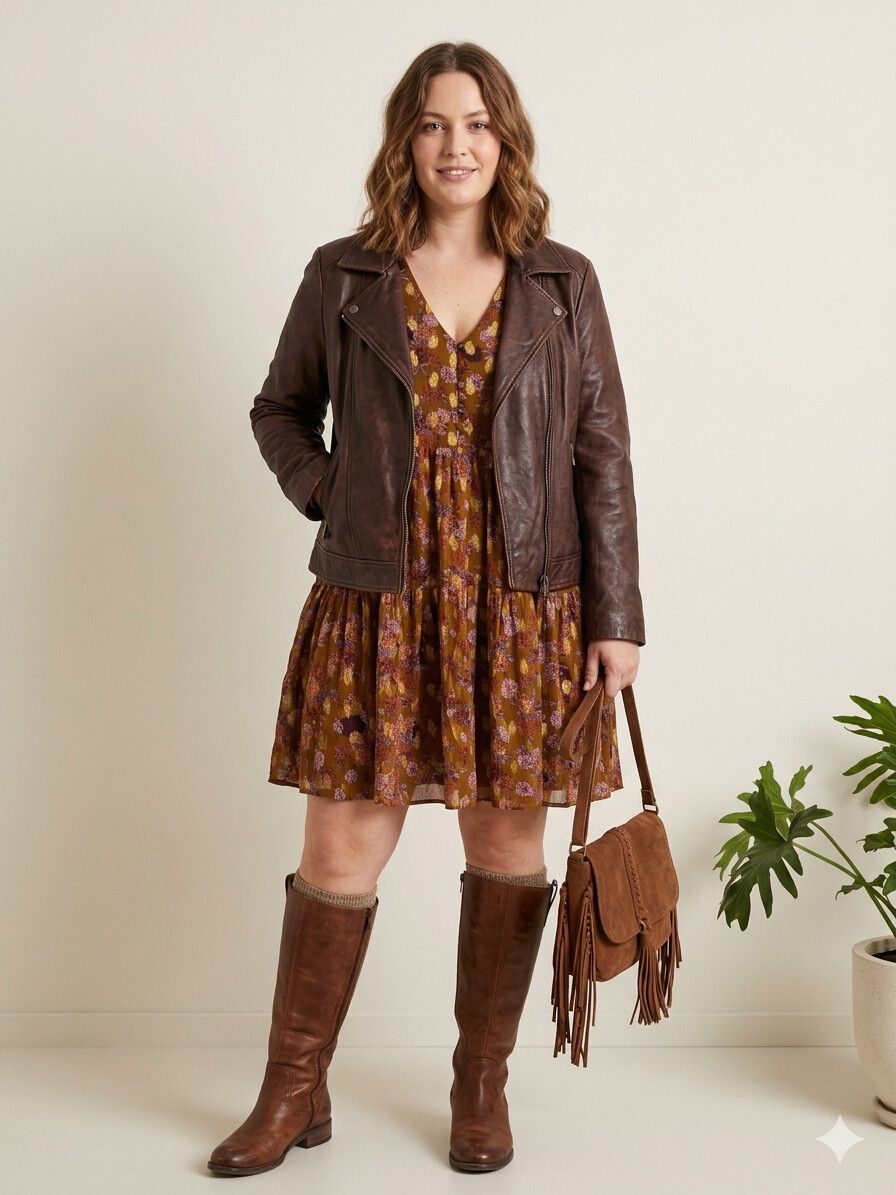 Y.A.S Brown floral gold-flecked dress