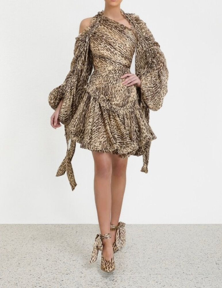 ZIMMERMANN - Animal Espionage Drawn Mini Dress - Size 0 (S) / AU 8 / US 4